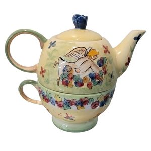 Mesa International Stacking Teapot and Tea Cup and Lid Angel Home Decor Floral